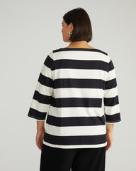 Belle Breton Stripe Jersey Tee - Ecru/Black Rugby Stripe