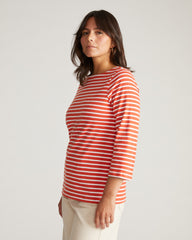 Belle Breton Stripe Jersey Tee - Coral Reef/White Stripe