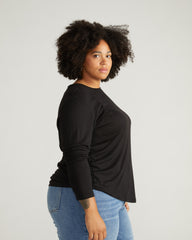 Breeze Stretch Linen Long Sleeve Tee - Black