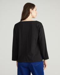 Montauk Breton Stripe Bell Sleeve Top - Solid Black