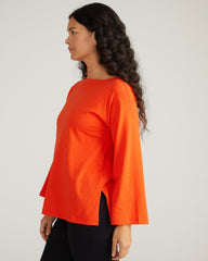 Montauk Breton Stripe Bell Sleeve Top - Solid Poppy