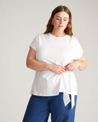 Crescent Breton Stripe Knot Tee - Solid White