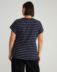 Crescent Breton Stripe Knot Tee - Navy Pinstripe