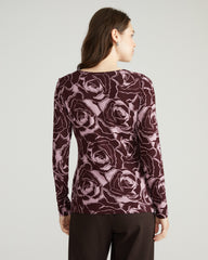 Agatha Liquid Jersey Top - Rose Print in Black Cherry