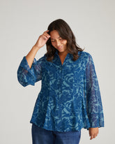 Evie Chiffon Blouse - Rose Print in Deep Teal