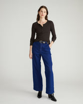 Henley Long Sleeve Ribbed Tee - Espresso