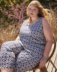 Cooling Stretch Cupro Pants - Navy Hacienda Print