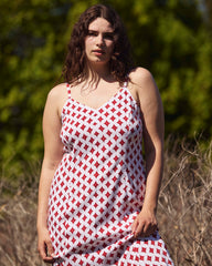 Amber Cooling Cupro Slip Dress - Morningstar Print in Red