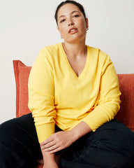 Savvy Fine Knit V Sweater - Banana Pudding