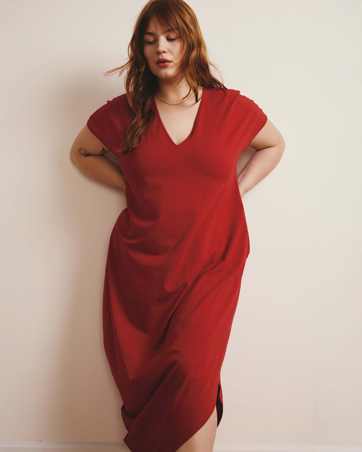 Iconic Geneva V-Neck Dress - Ruby Red