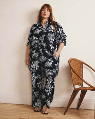 Dawn Linen Hi Low Tunic - Palm Print in Light Blue