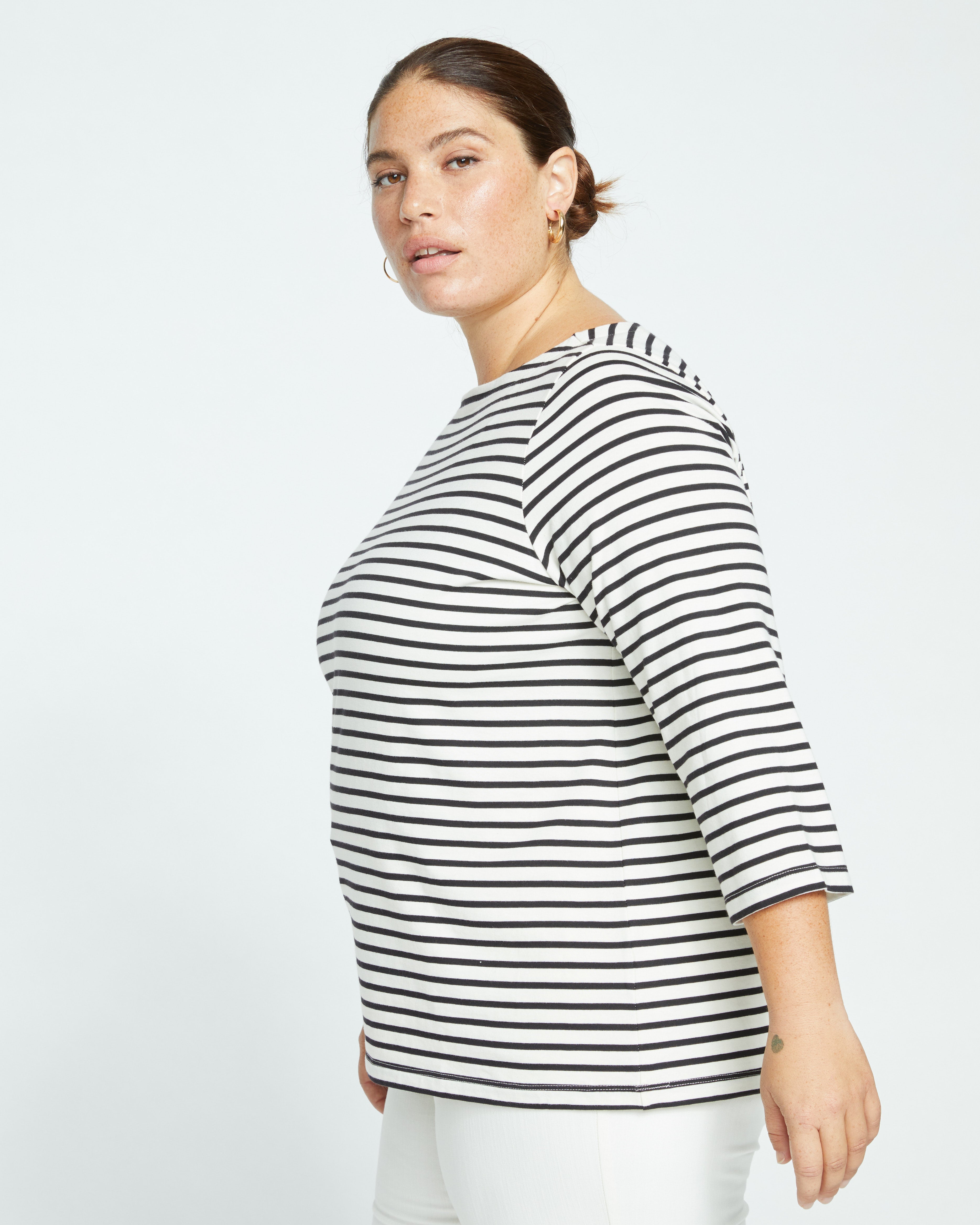 Belle Breton Stripe Jersey Tee - Ecru/Black Stripe