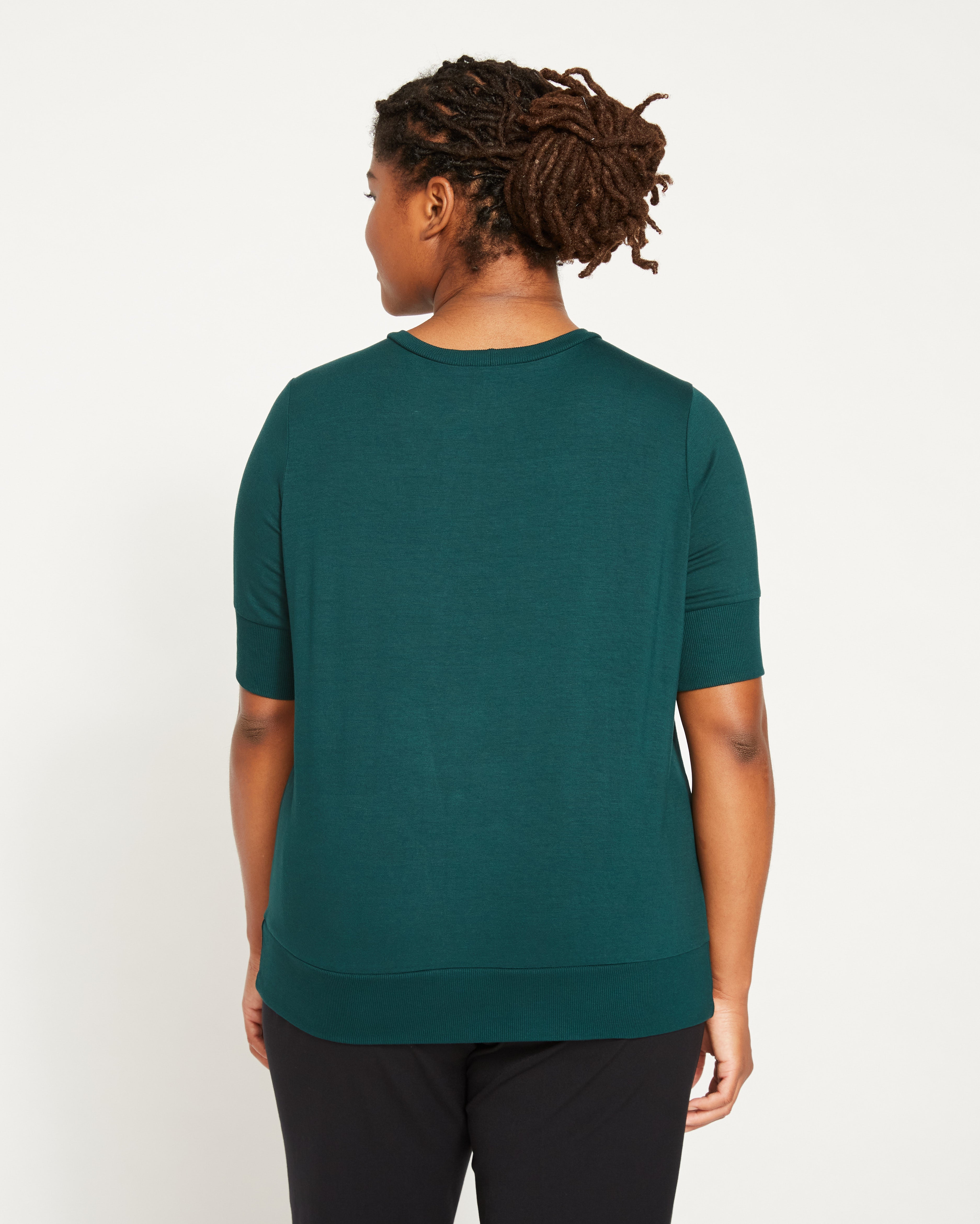 Aimee Liquid Jersey Rib Hem Tee - Forest Green