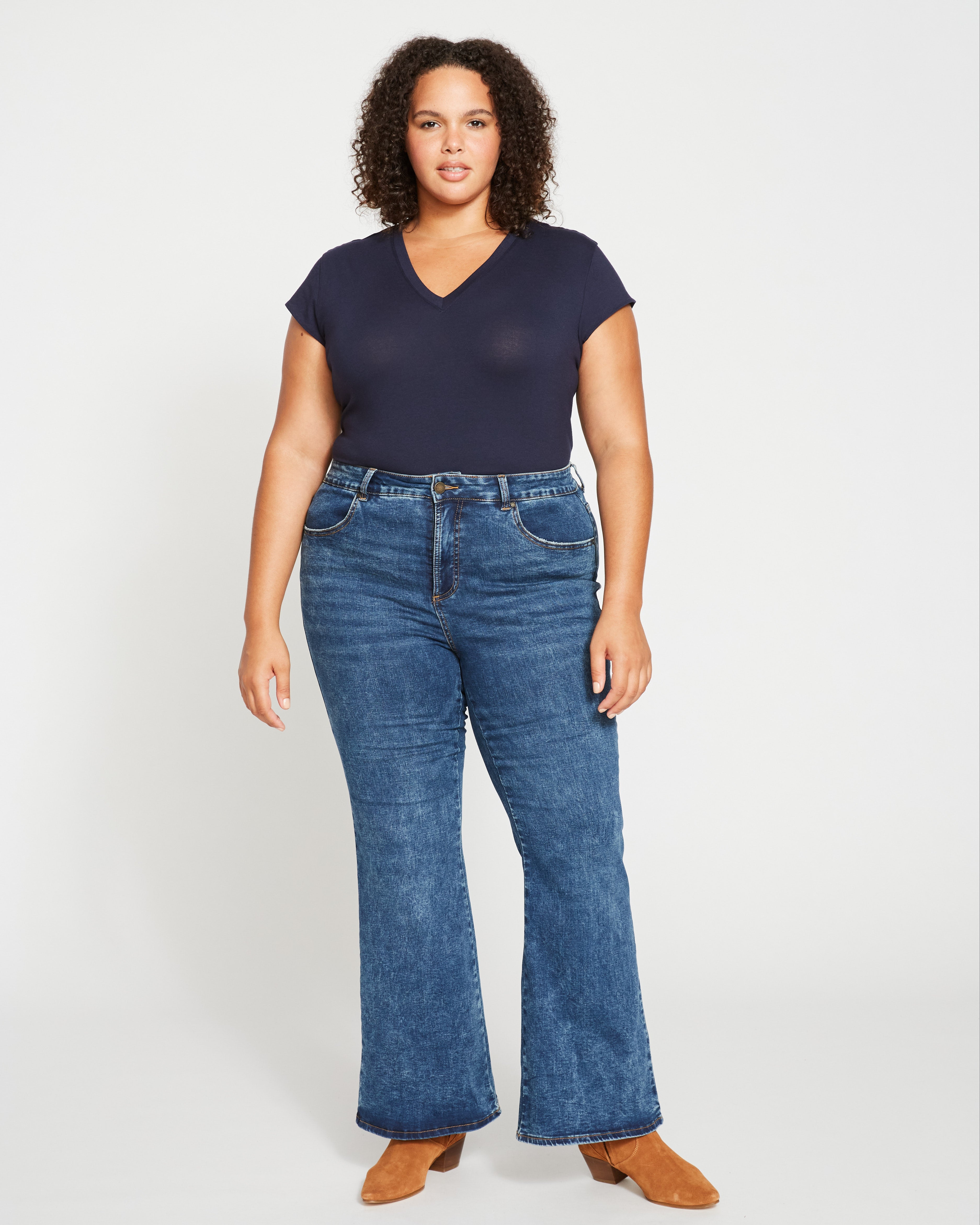 Ashley V Neck Cap Sleeve Tee - Midnight