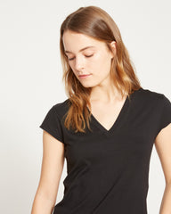 Ashley V Neck Cap Sleeve Tee - Black