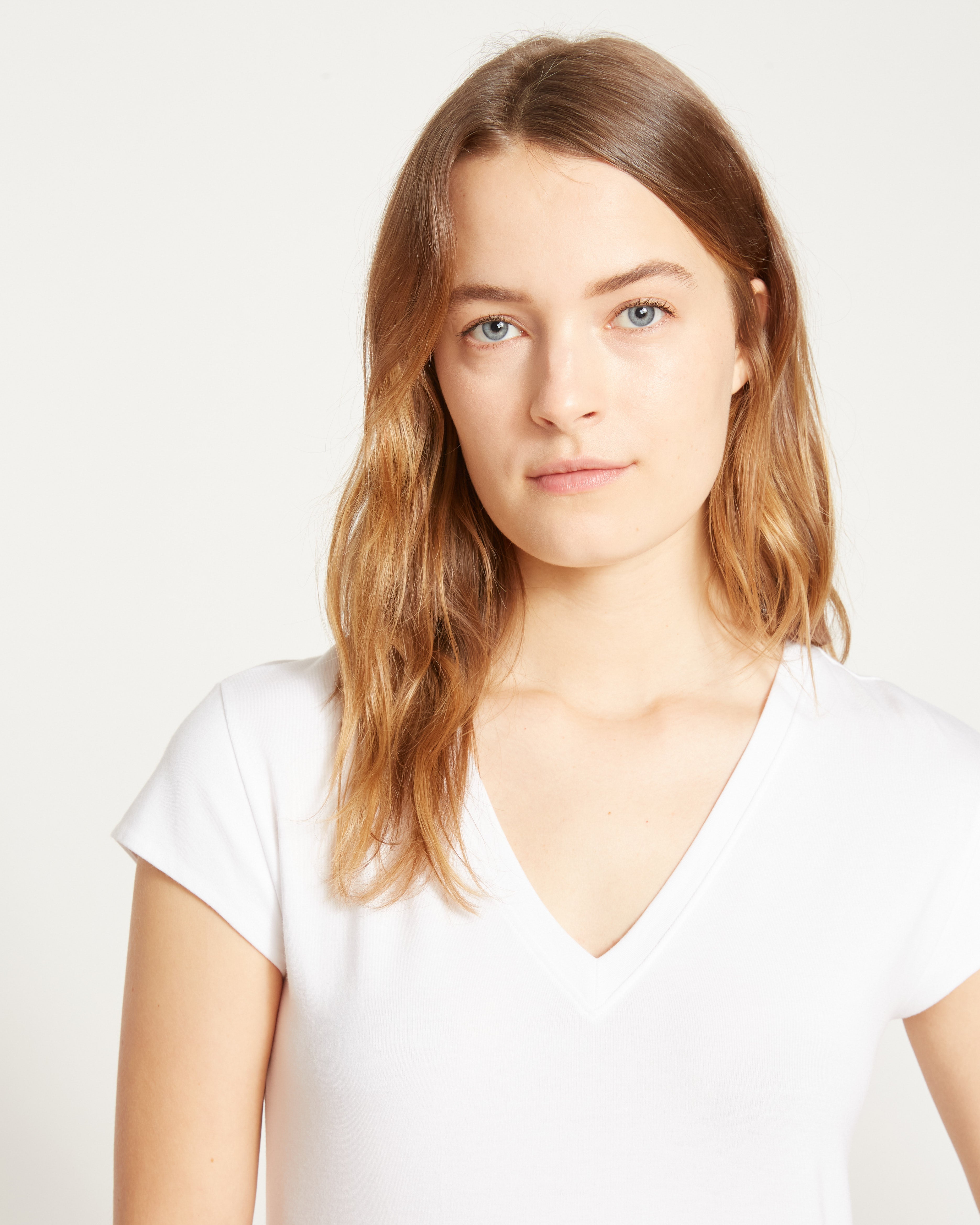 Ashley V Neck Cap Sleeve Tee - White