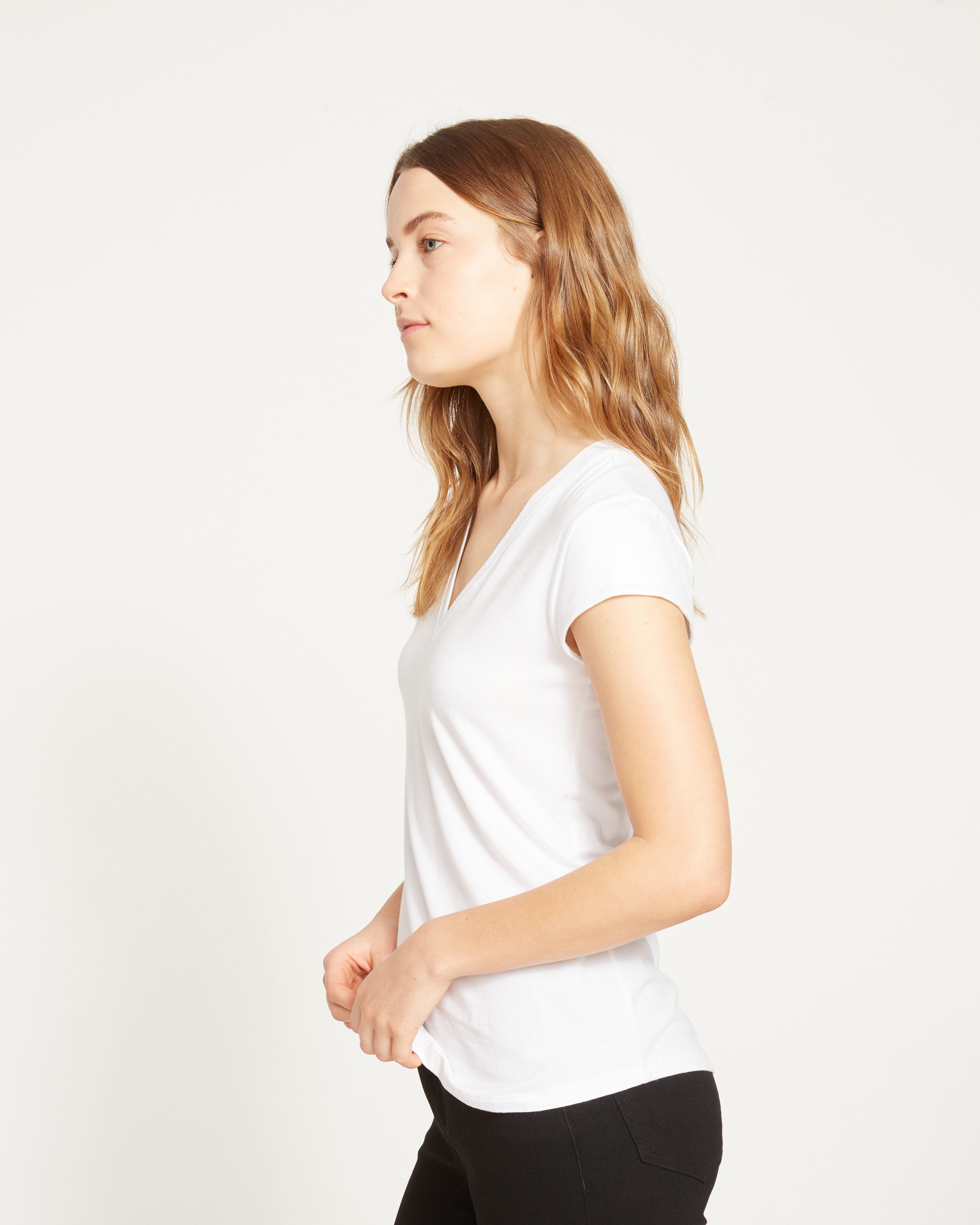 Ashley V Neck Cap Sleeve Tee - White
