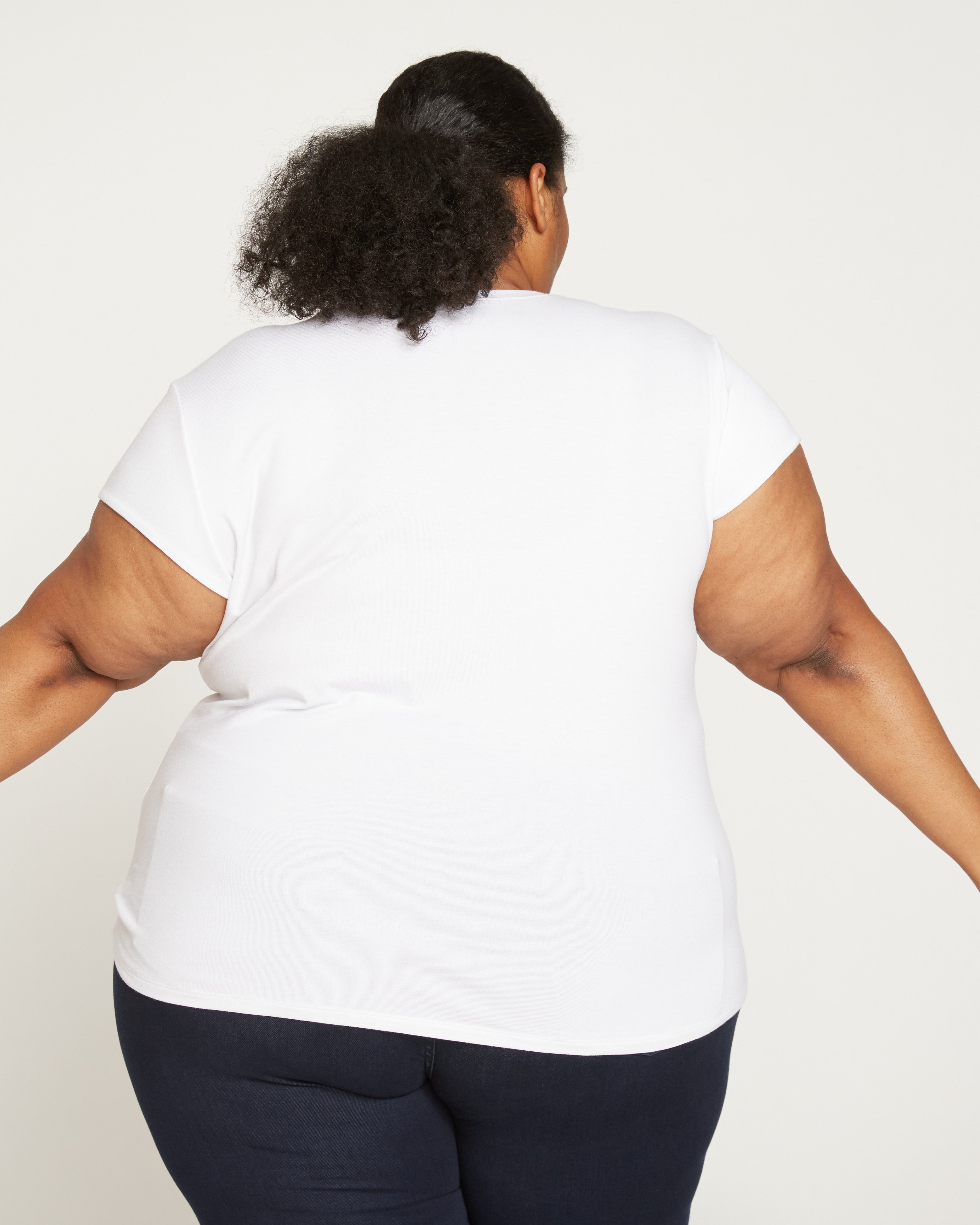 Ashley V Neck Cap Sleeve Tee - White