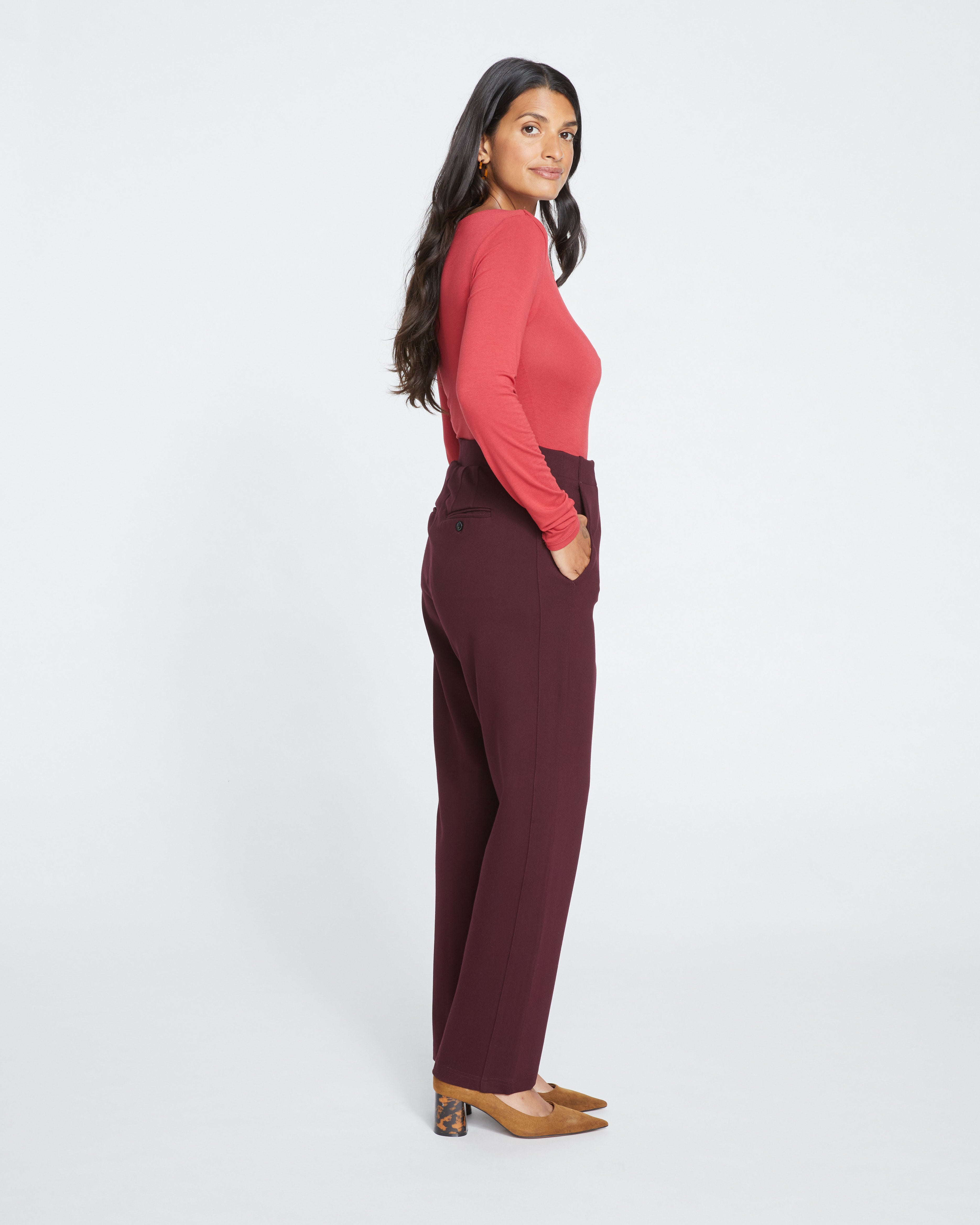 Audrey Tailored Ponte Pants - Black Cherry