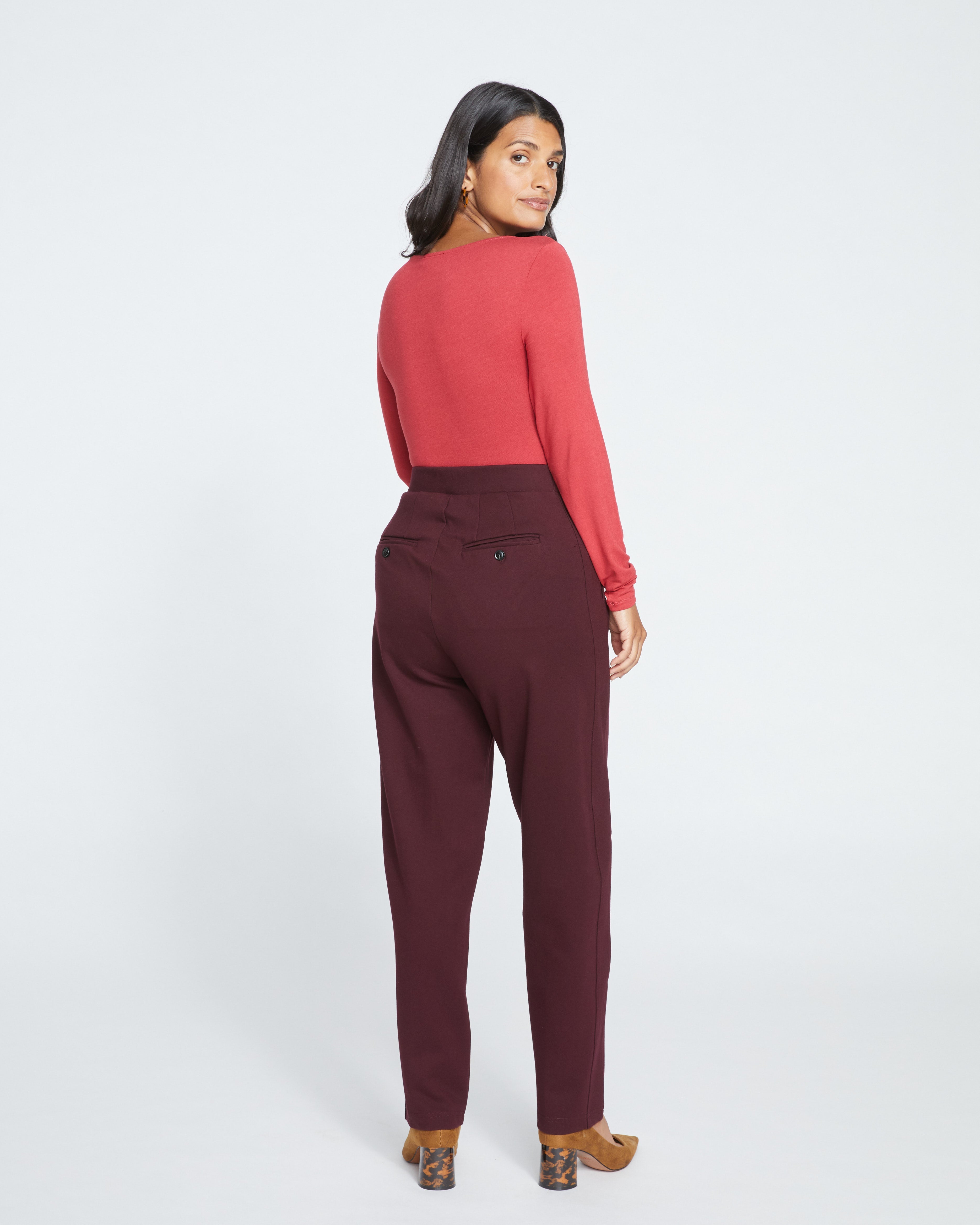 Audrey Tailored Ponte Pants - Black Cherry