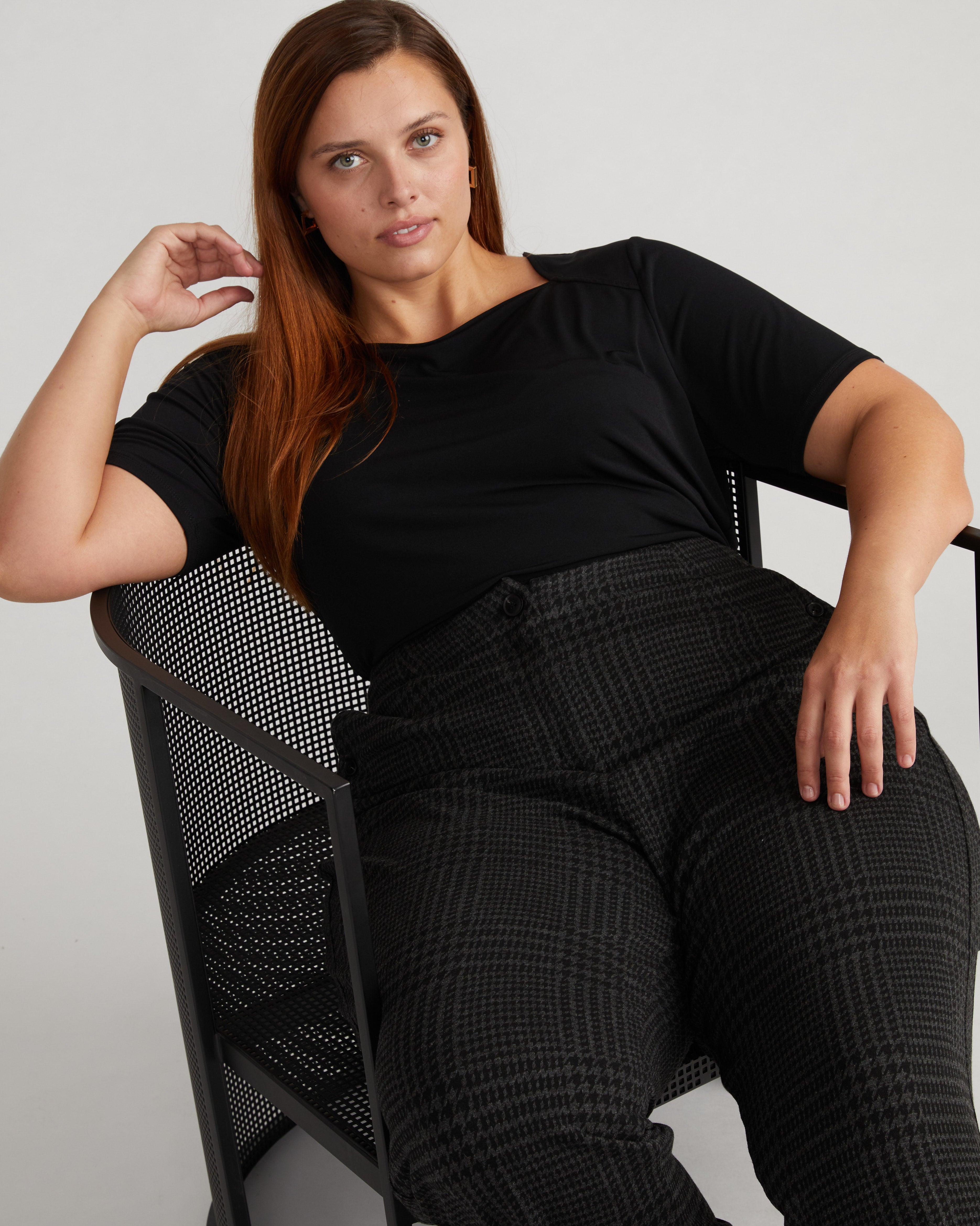 Audrey Tailored Ponte Pants - Storm Houndstooth