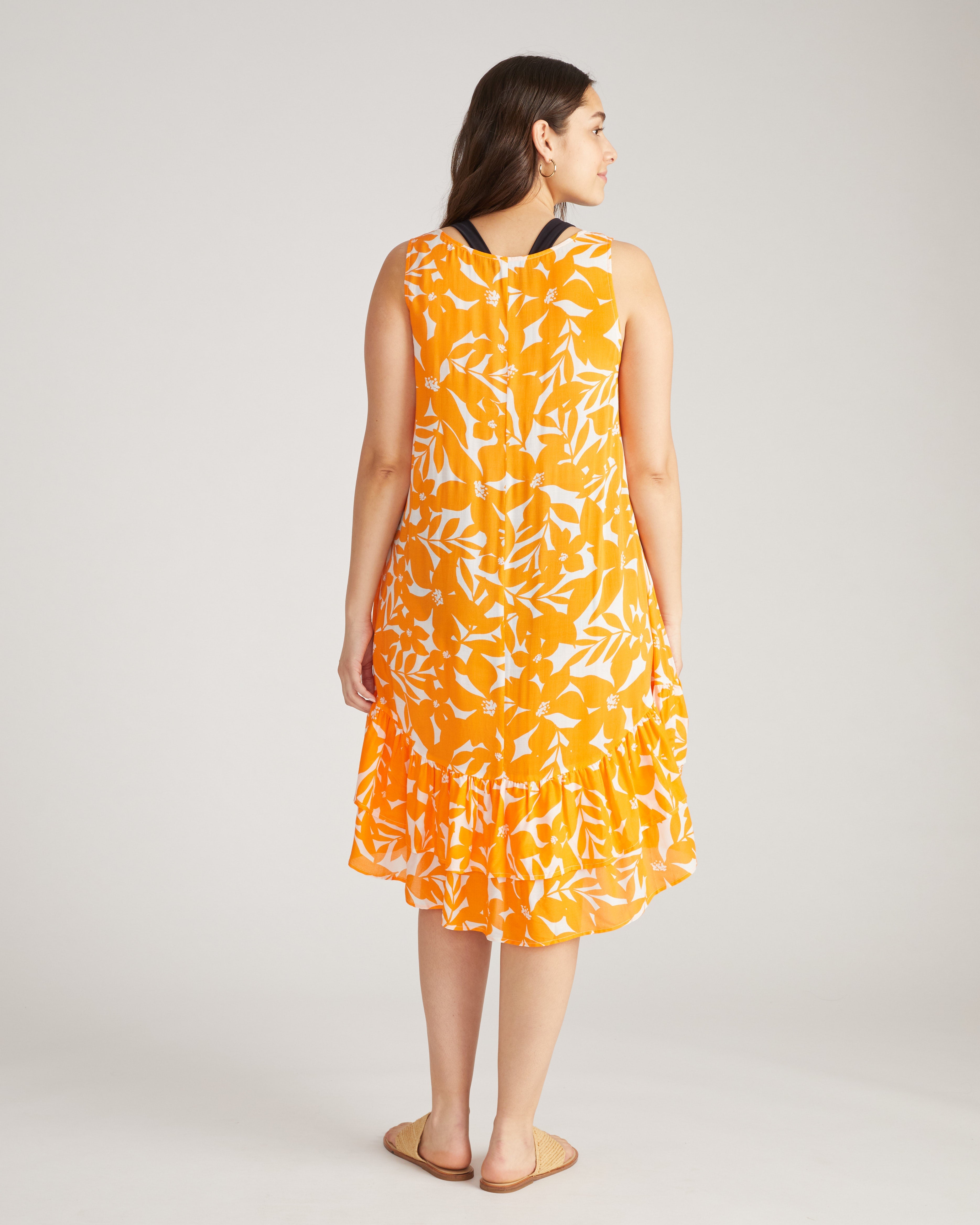 Elodie Voile Dress - Petal Palette Print in Arancia