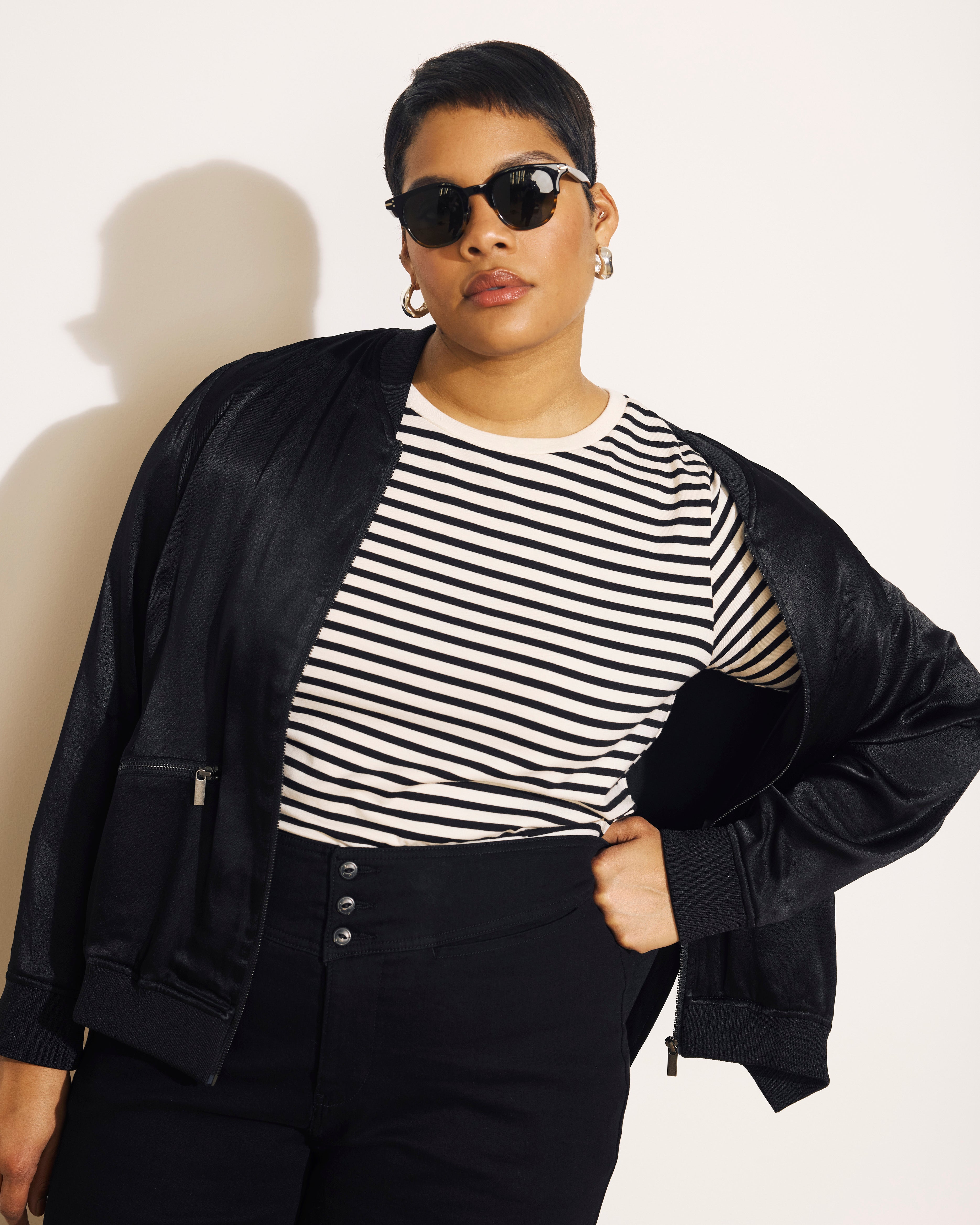 Satin Bomber Jacket - Black