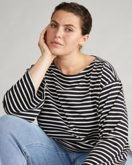 Montauk Breton Stripe Bell Sleeve Top - Black/White Stripe