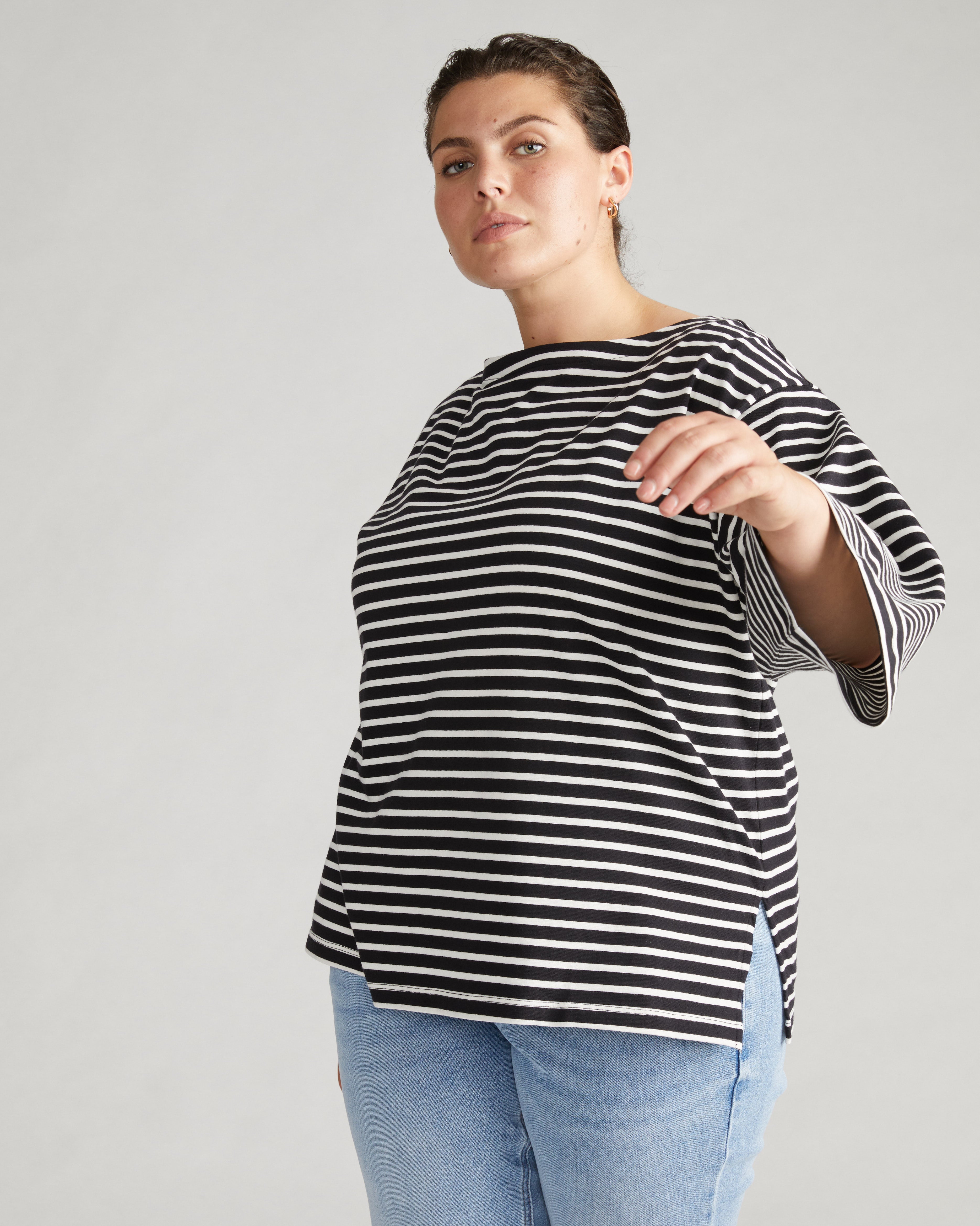 Montauk Breton Stripe Bell Sleeve Top - Black/White Stripe