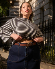 Montauk Breton Stripe Bell Sleeve Top - Black/White Stripe