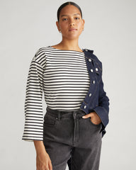 Montauk Breton Stripe Bell Sleeve Top - Ecru/Black Stripe