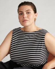 Noyack Breton Stripe Boatneck Tank - Black/White Stripe