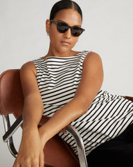Noyack Breton Stripe Boatneck Tank - Ecru/Black Stripe
