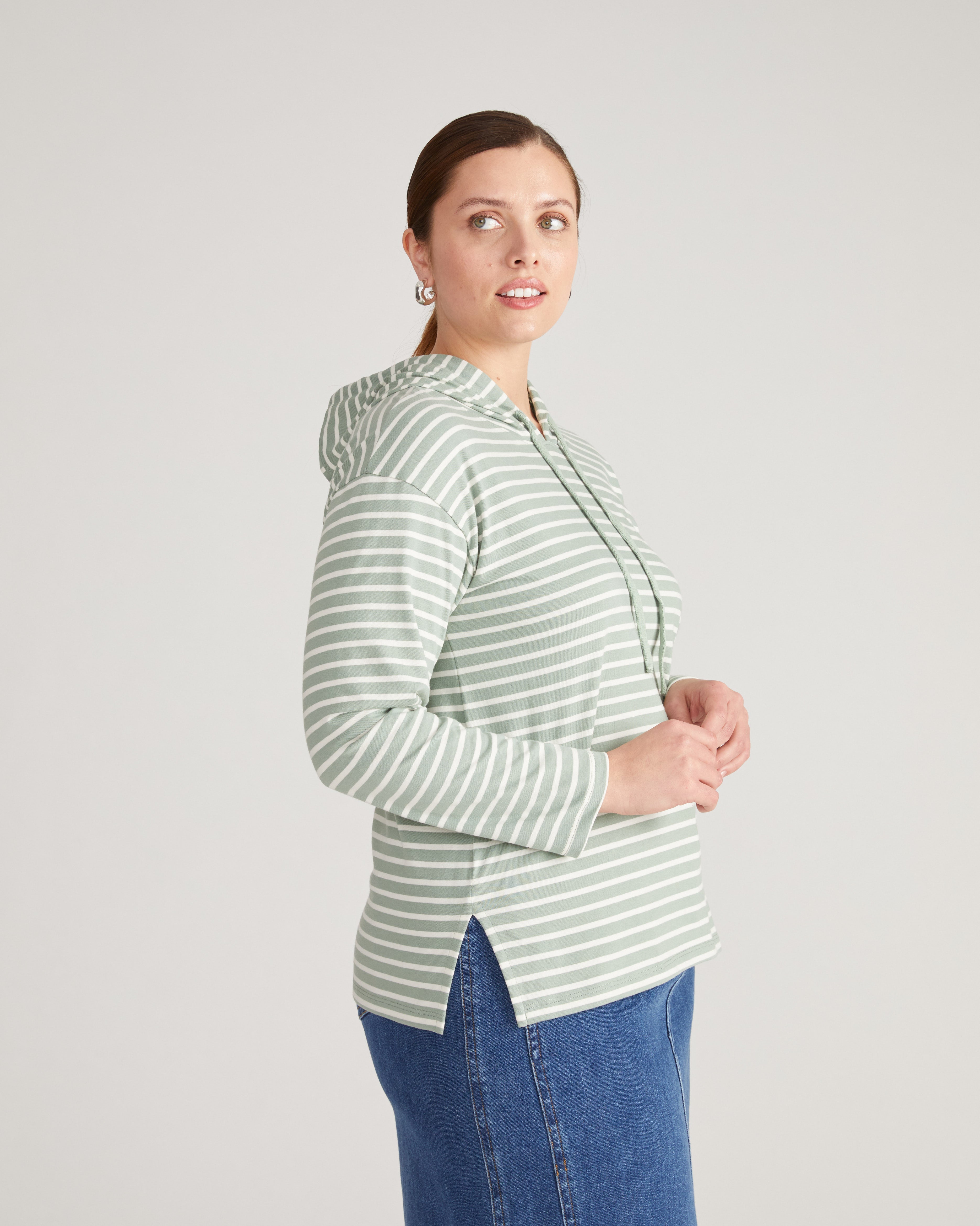Baja Breton Stripe Hoodie - Sage/Ecru Stripe