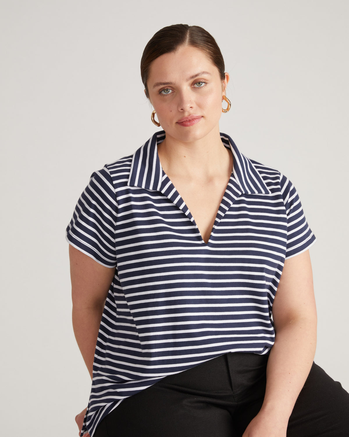 Cecile Breton Stripe Polo - Navy/White Stripe