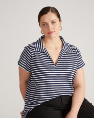 Cecile Breton Stripe Polo - Navy/White Stripe