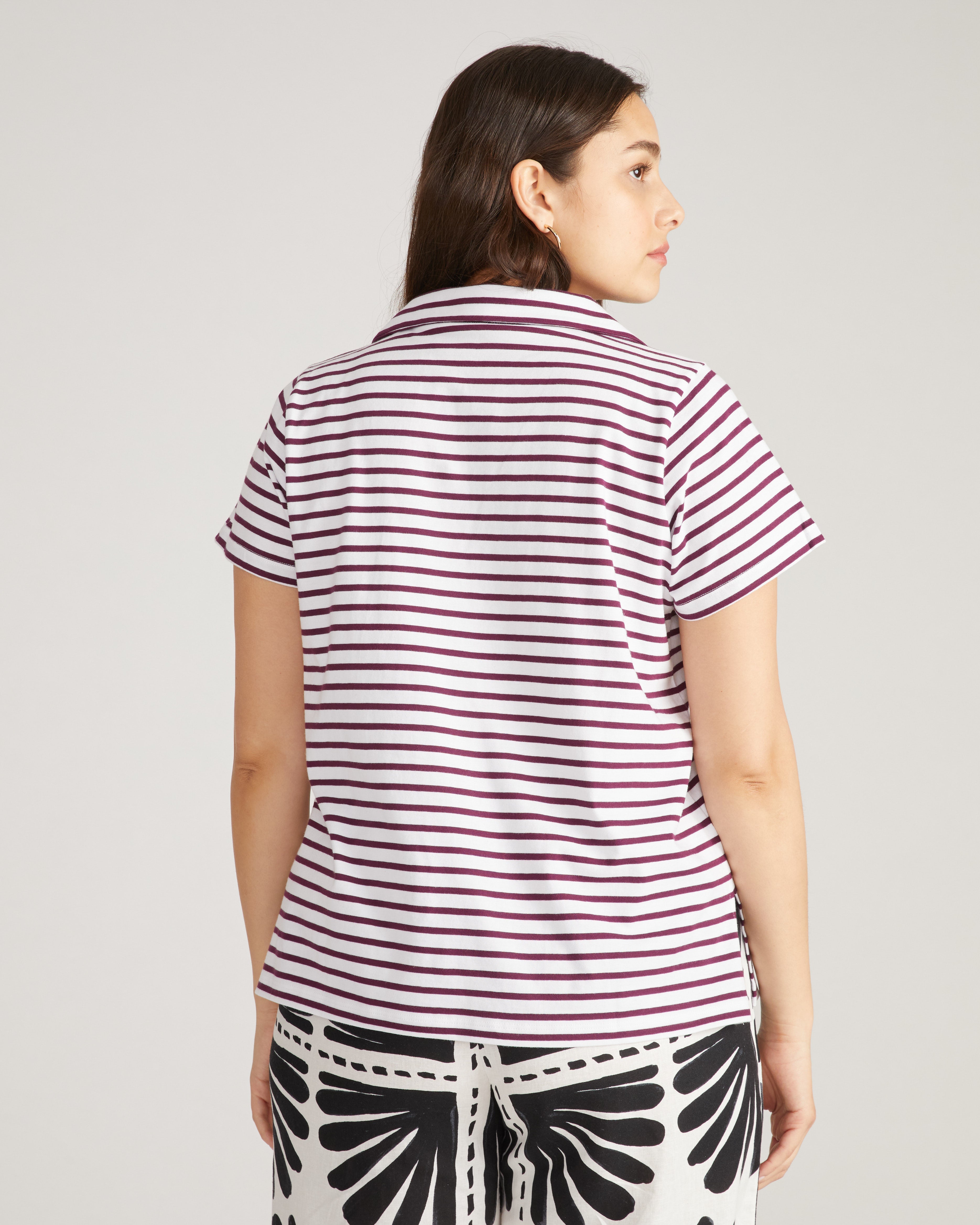 Cecile Breton Stripe Polo - White/Gamay Stripe
