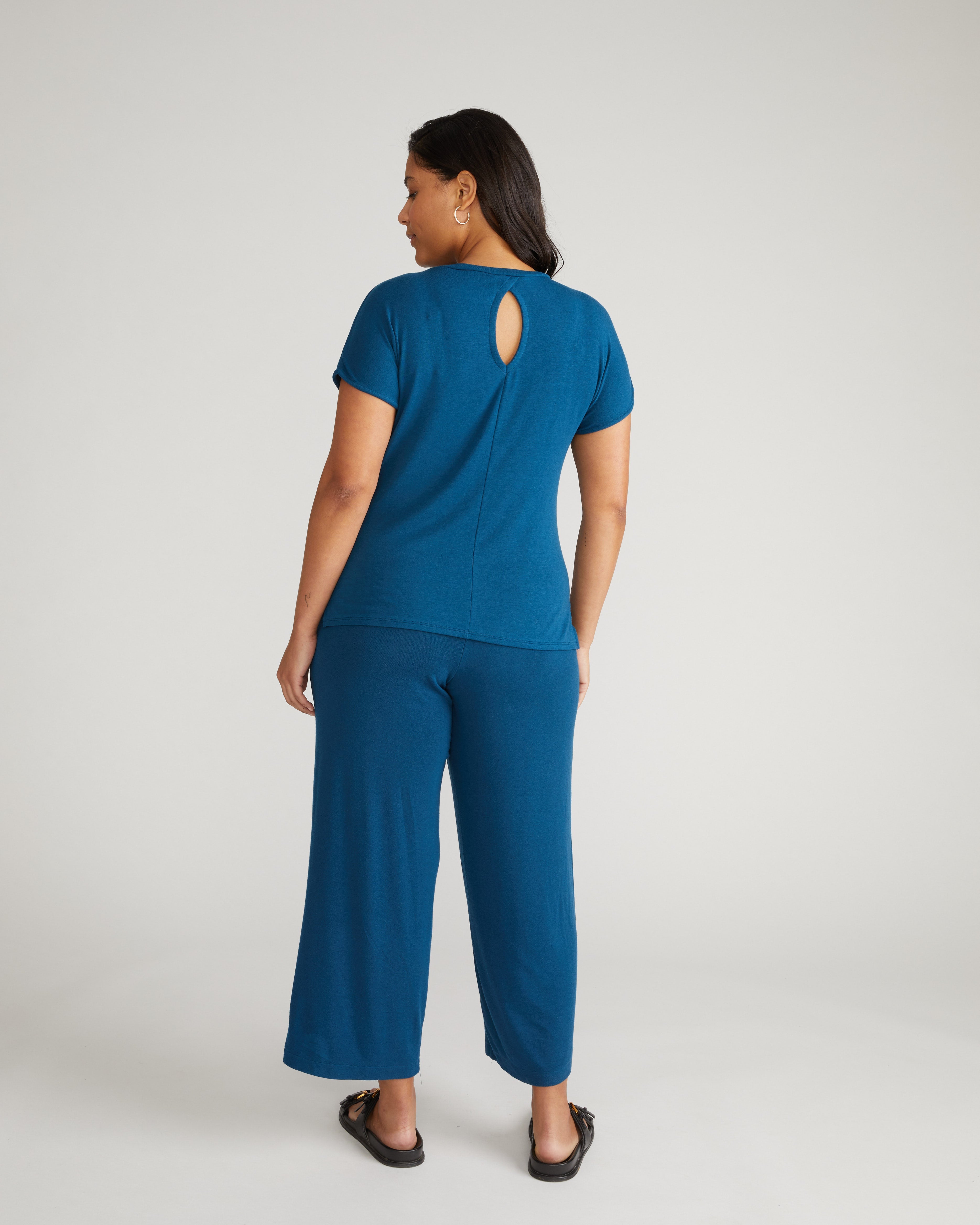 TravelKnit Wide Leg Pants - Blue Teal