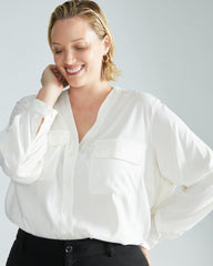 Cooling Stretch Cupro Button-Down Blouse - Cream