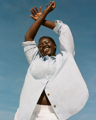 Elbe Stretch Poplin Shirt Classic Fit - Blue/White Stripe