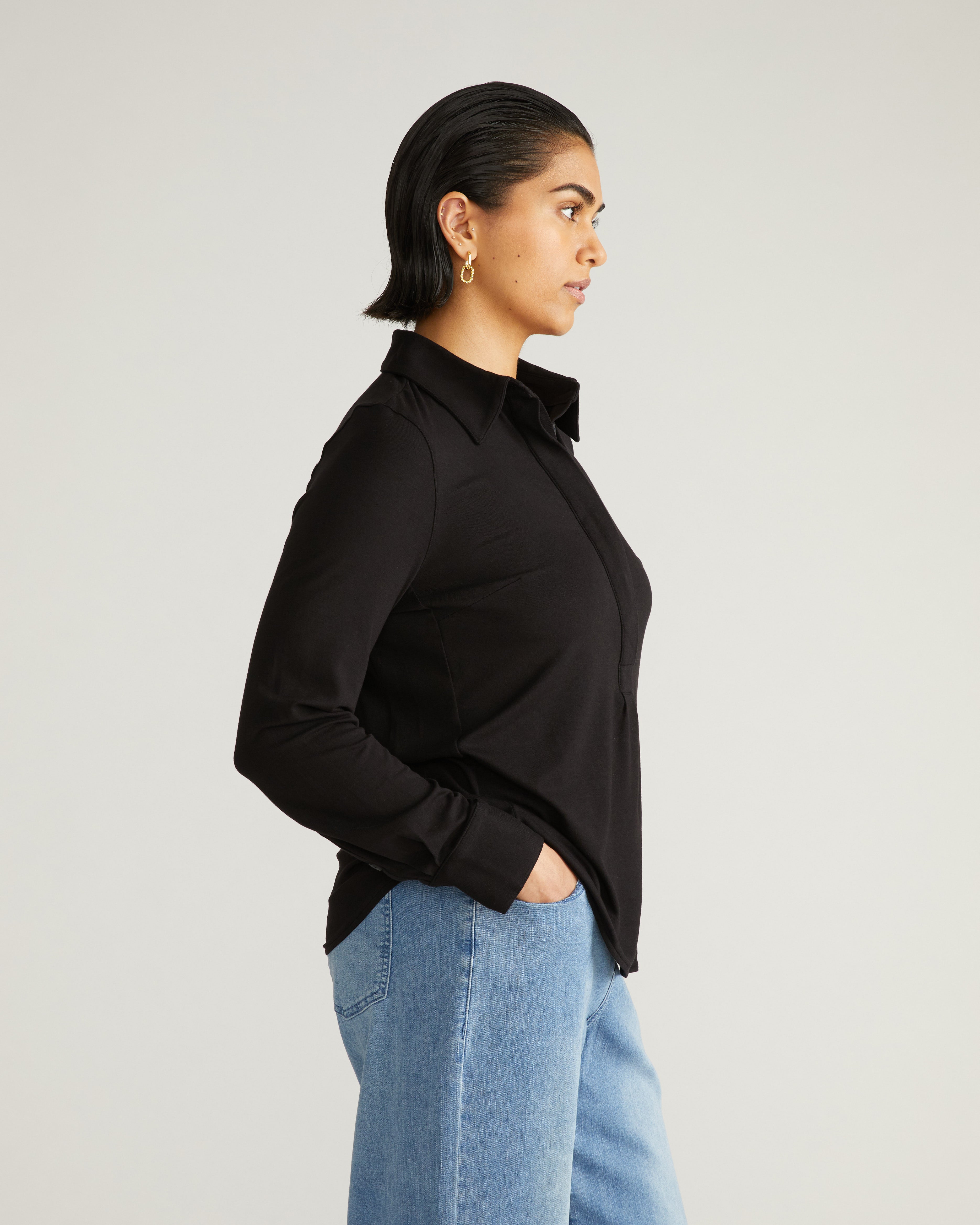 Elbe Popover Liquid Jersey Shirt Classic Fit - Black