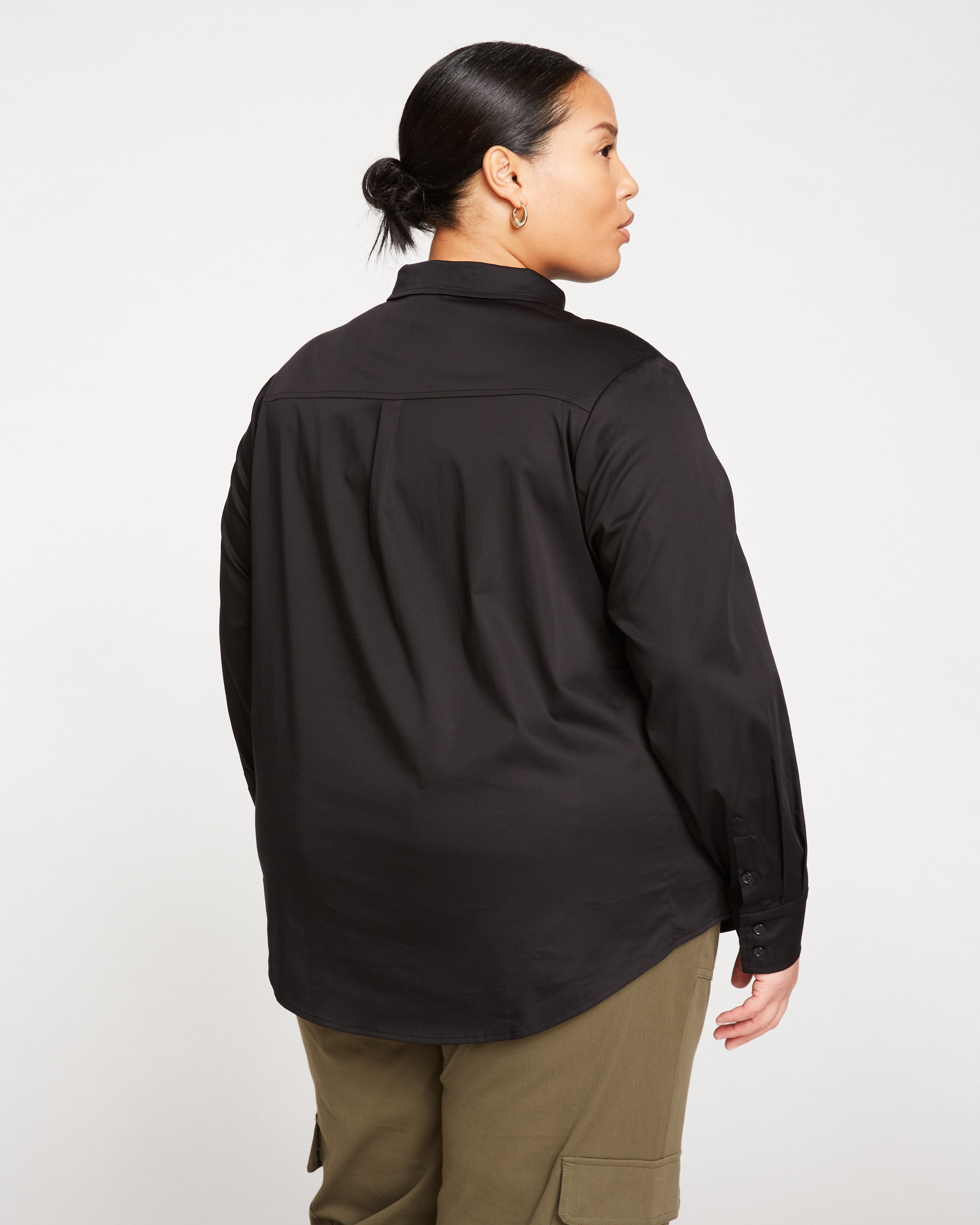 Elbe Popover Stretch Poplin Shirt Classic Fit - Black