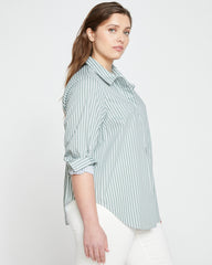Elbe Popover Stretch Poplin Shirt Classic Fit - Sage/White