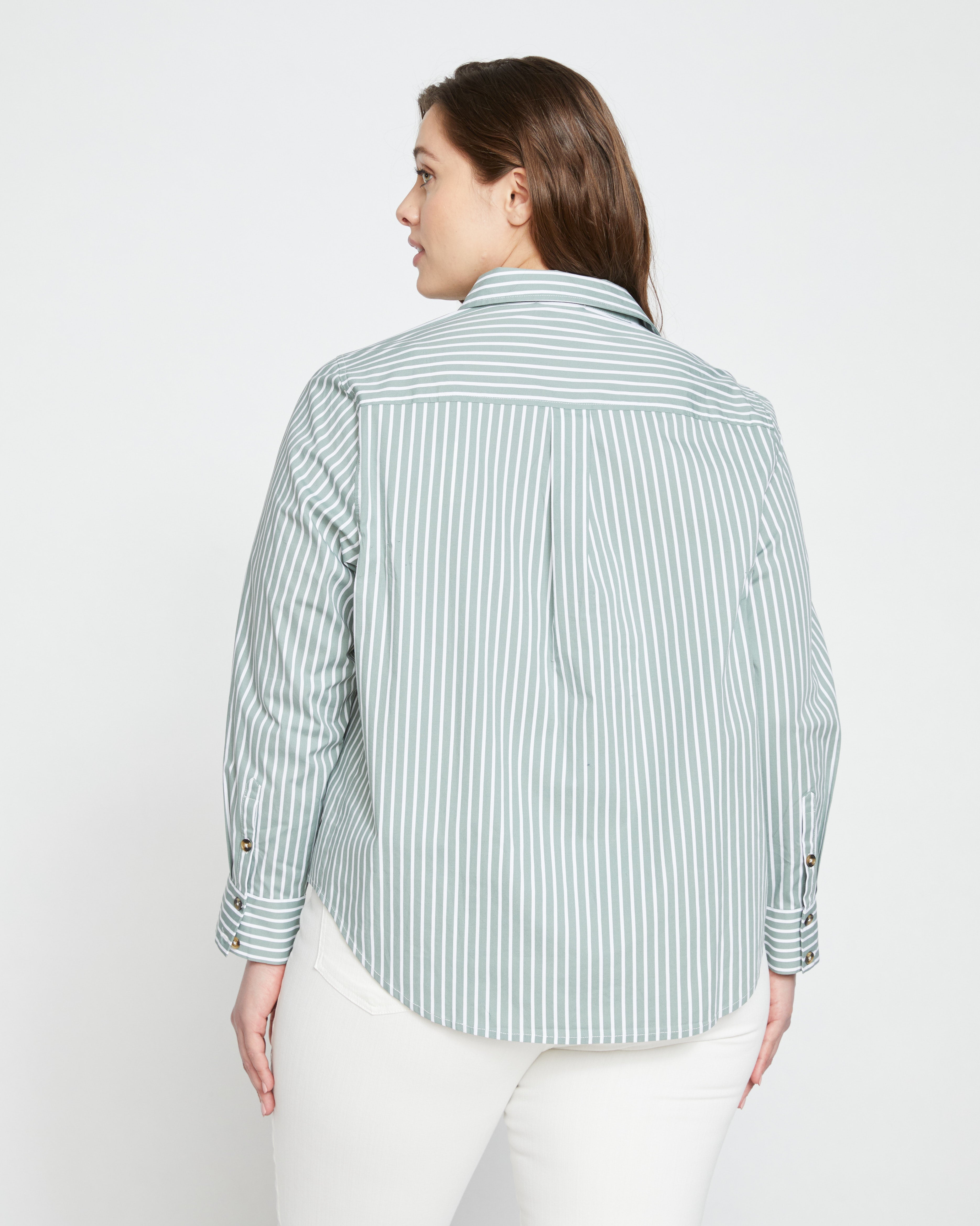 Elbe Popover Stretch Poplin Shirt Classic Fit - Sage/White