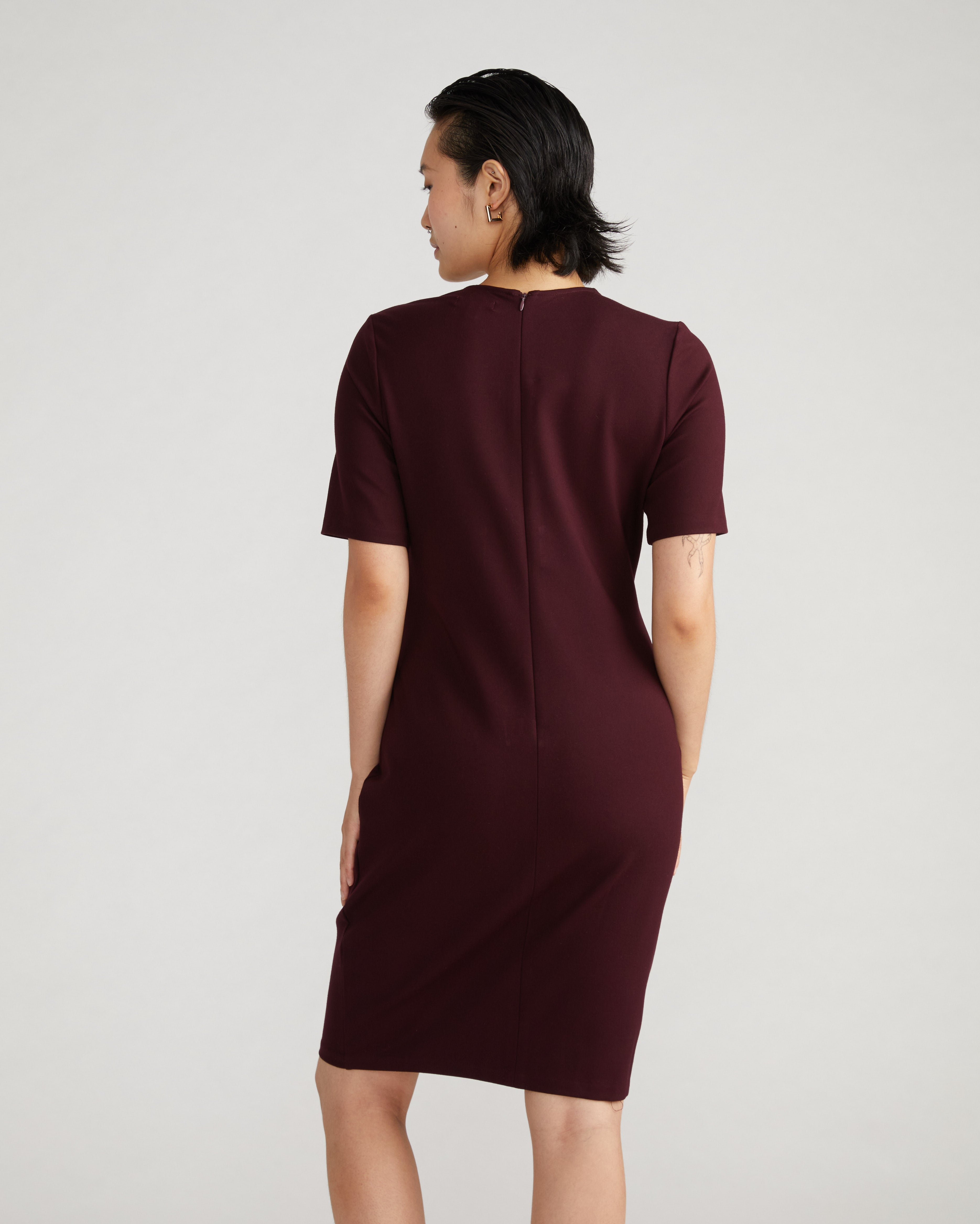 Envelope Neck Ponte Dress - Black Cherry