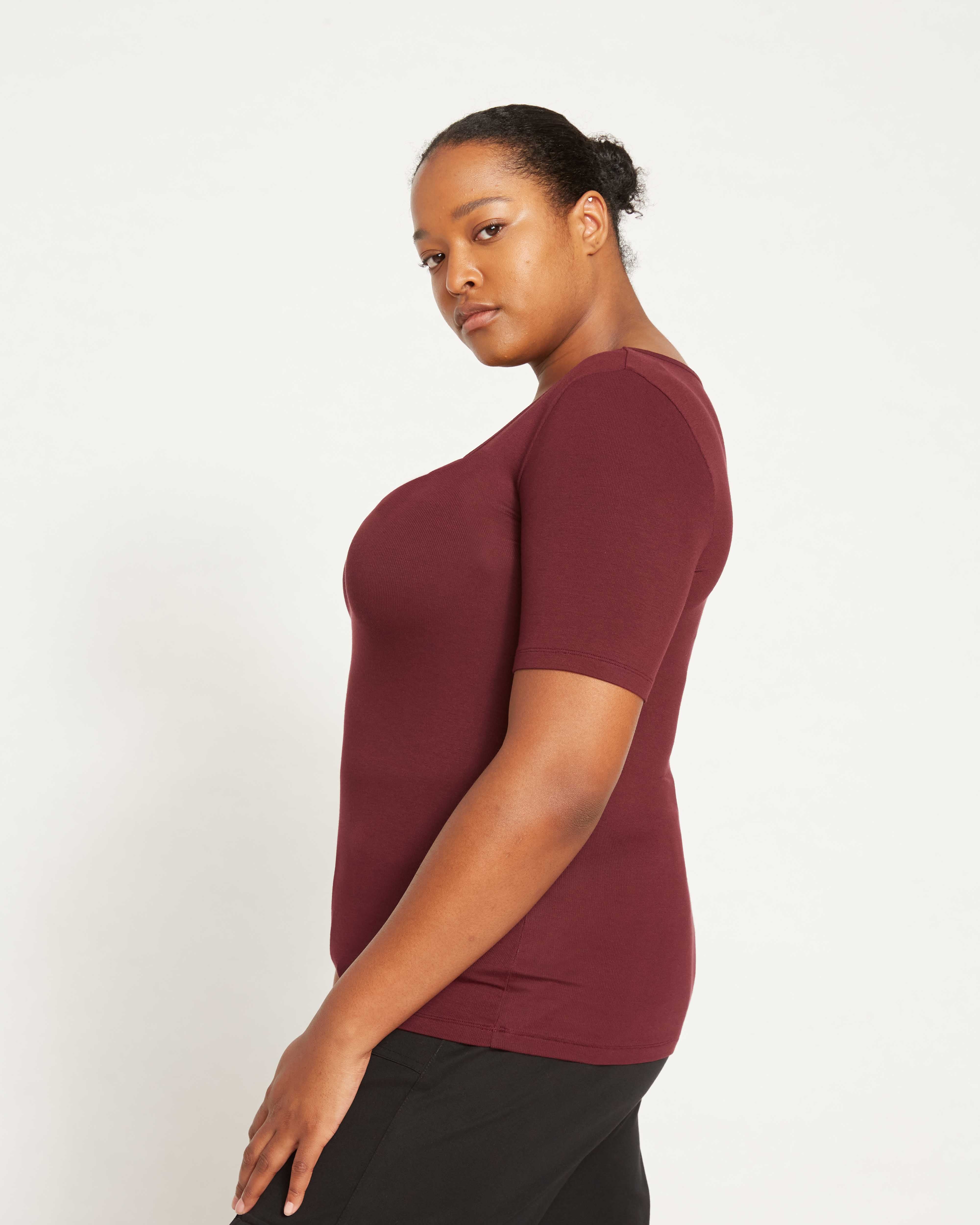 Foundation Short Sleeve Square Neck Tee - Black Cherry