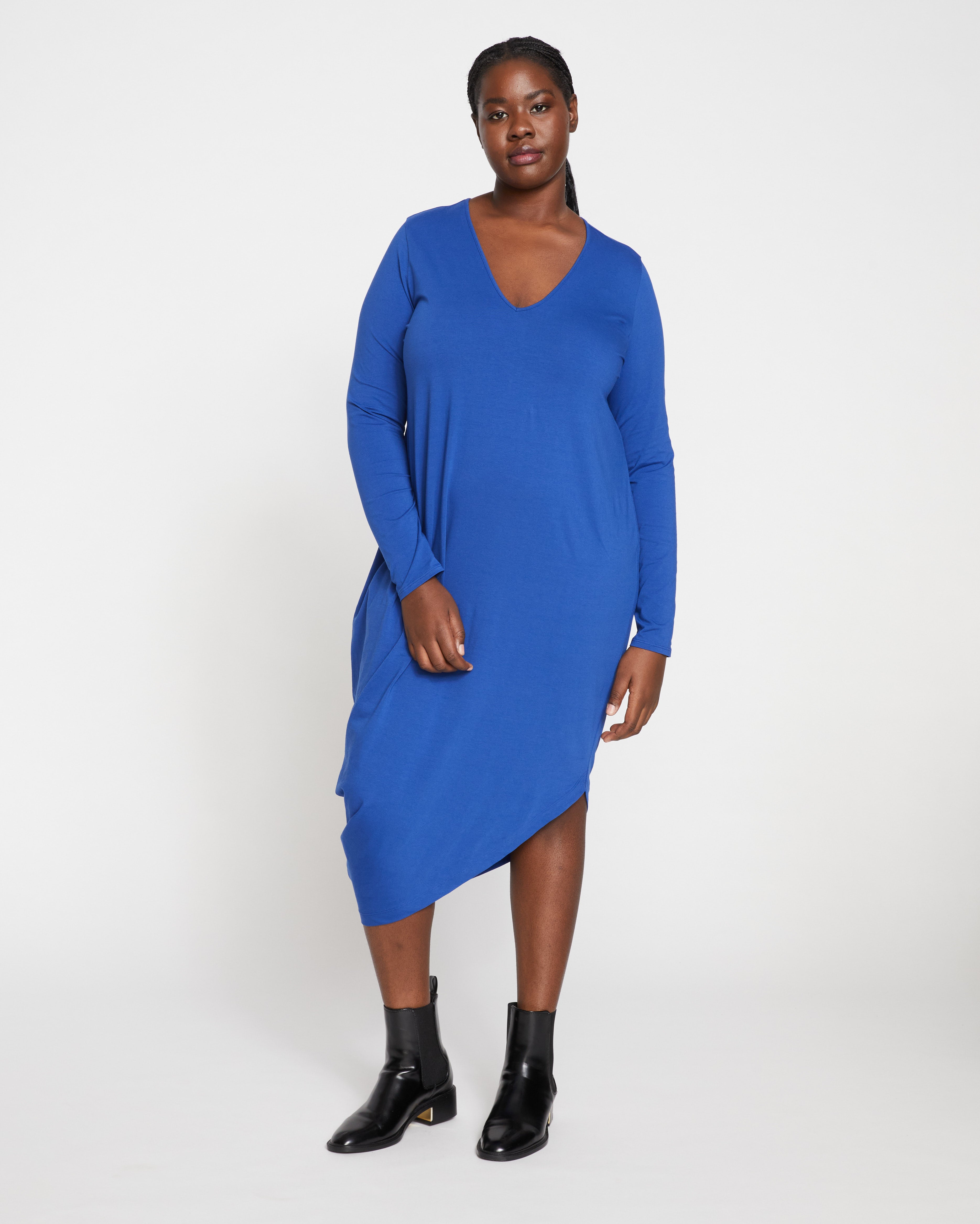 Iconic Long Sleeve V-Neck Geneva Dress - Lapis