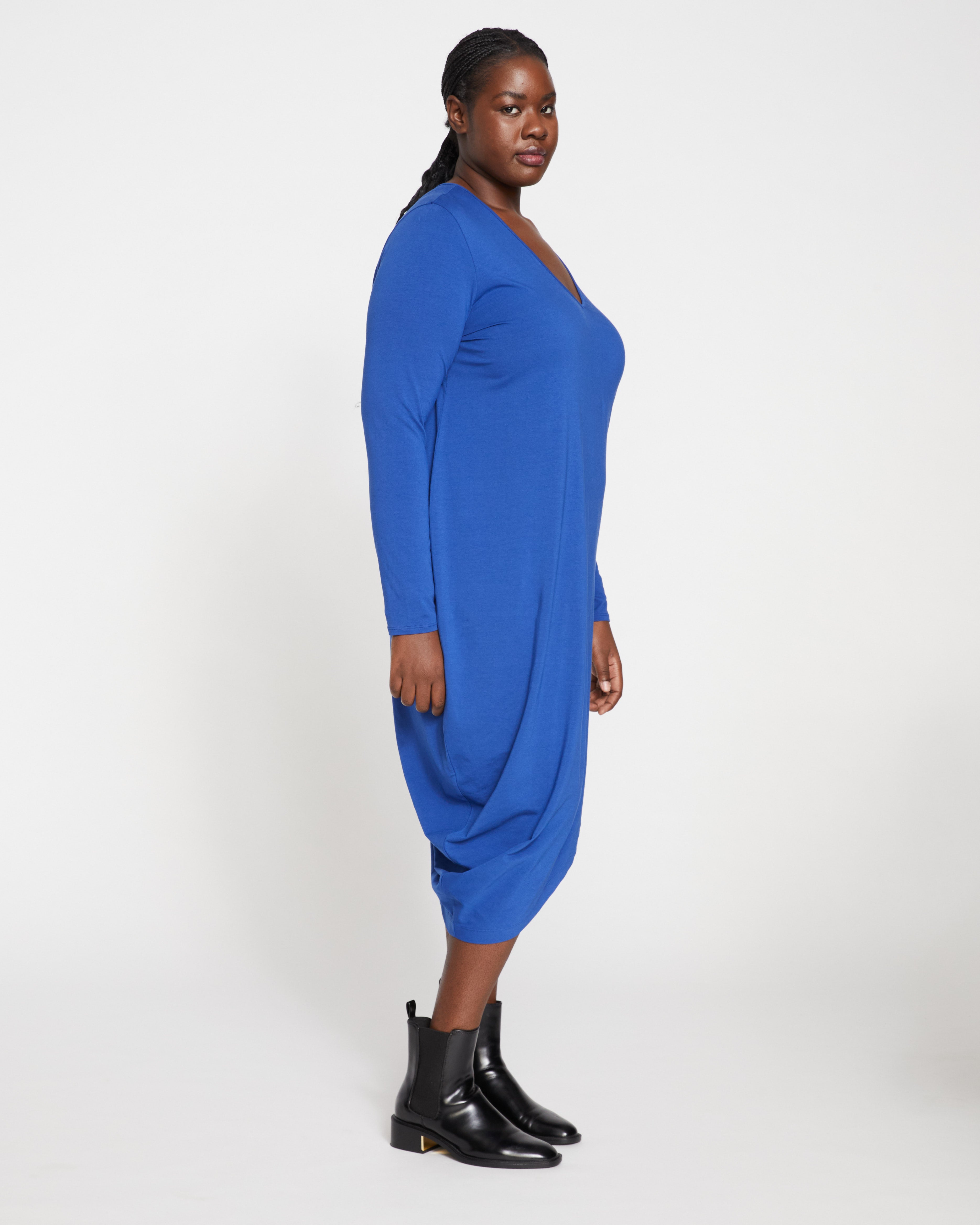 Iconic Long Sleeve V-Neck Geneva Dress - Lapis