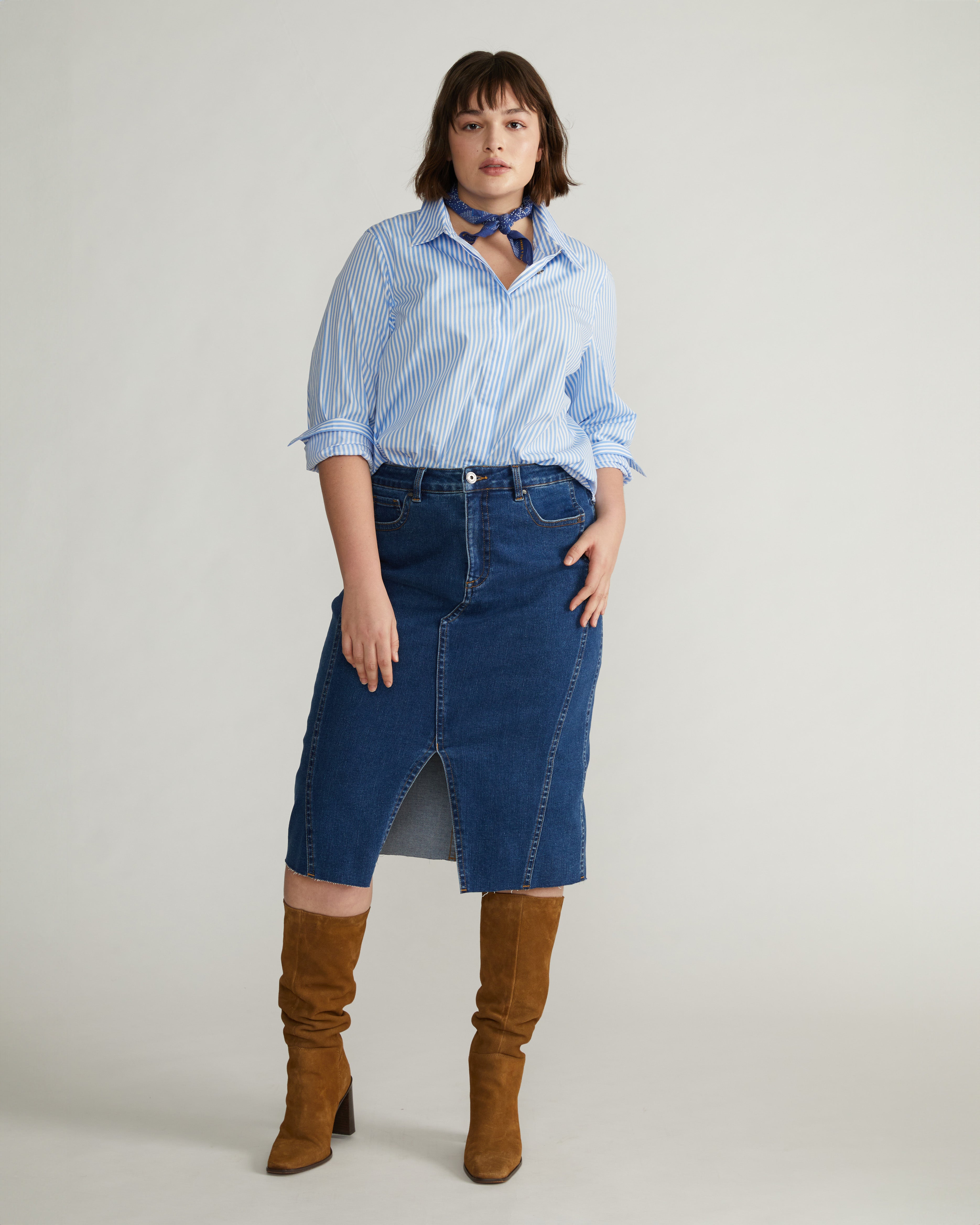 Elbe Stretch Poplin Shirt Classic Fit - Blue/White Stripe