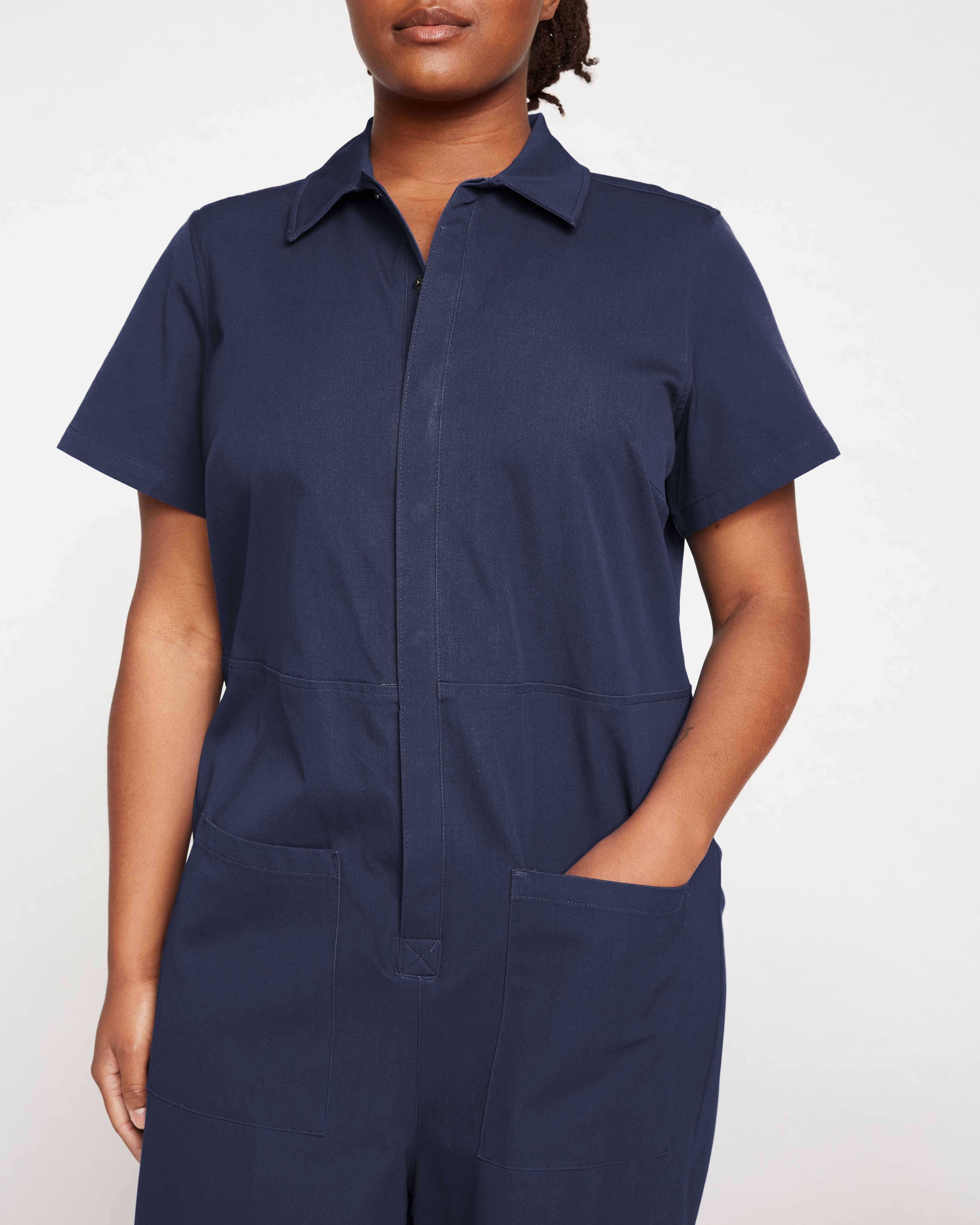 Kate Stretch Cotton Twill Jumpsuit - Navy